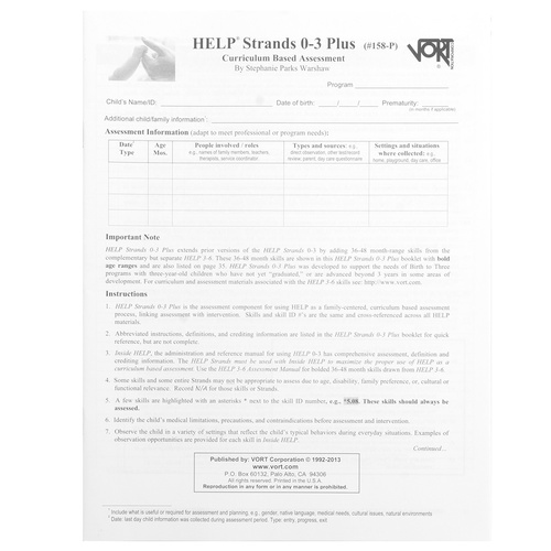 HELP: Assessment Strands 0-3 Plus - 25 Pack