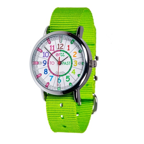 Time Teacher Watch - Rainbow Face - Green Strap