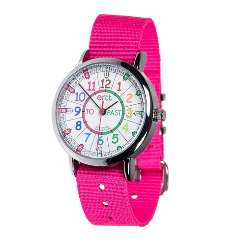 Time Teacher Watch - Rainbow Face - Pink Strap