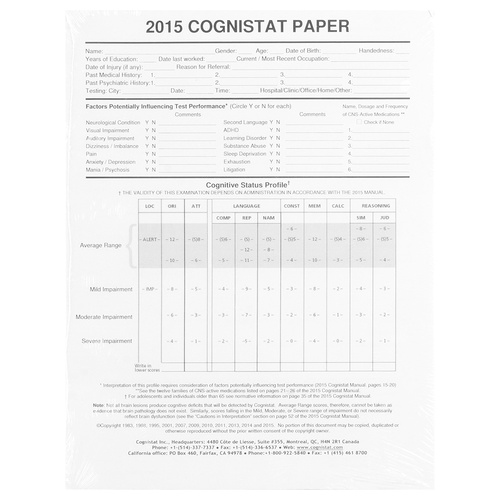 Cognistat Test Booklets - 25 Pack