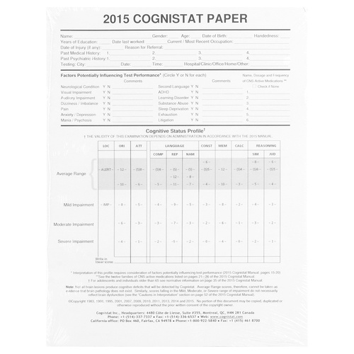 Cognistat Test Booklets - 50 Pack