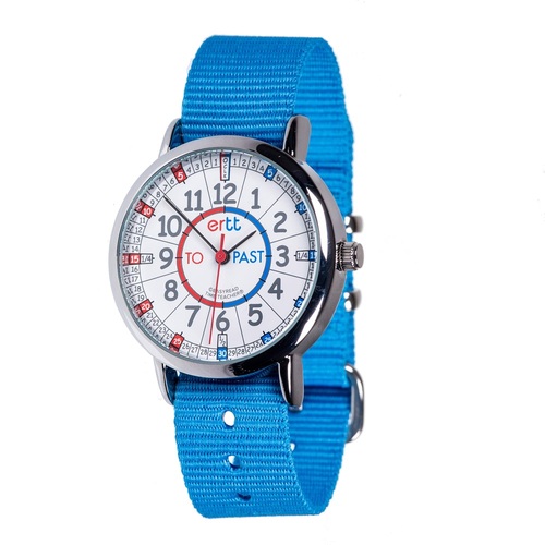 Time Teacher Watch - Red and Blue Face - Light Blue Strap