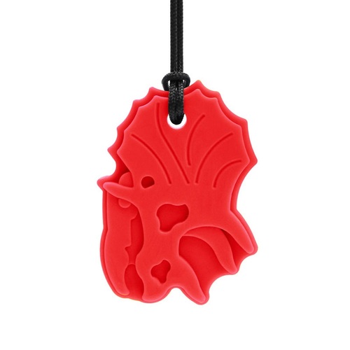 Triceratops Chew Necklace - Soft Red